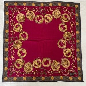 Rare Celine Paris Silk Scarf Cranberry BNWT Vintage Late 1980s-Early 90s France